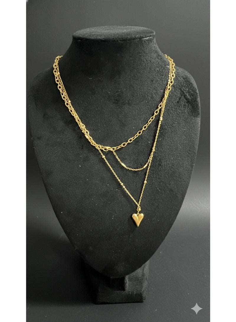 WARD Elegant Triple Layered Heart Pendant Necklace - Gold Plated Stainless Steel Jewelry. - Image 4